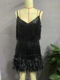 Tassel sequin feather patchwork dress