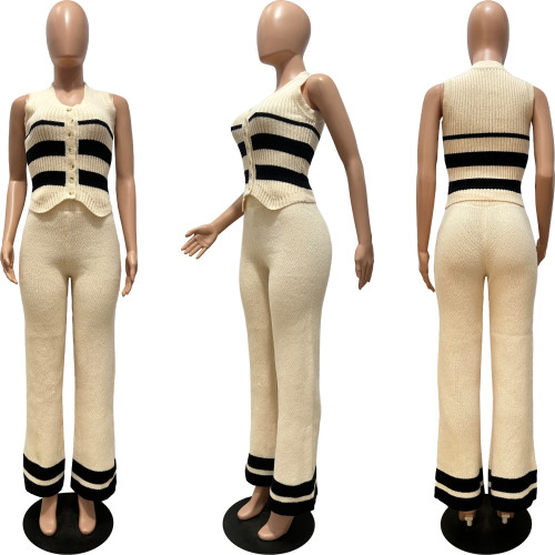 Knitted button stripe splicing set