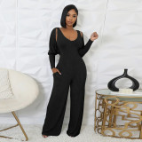 Women's high impact strip long sleeved cloak vest jumpsuit set
