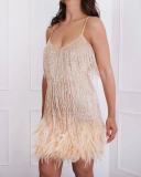 Tassel sequin feather patchwork dress