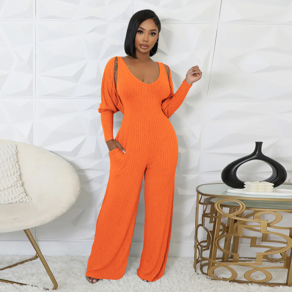 Women's high impact strip long sleeved cloak vest jumpsuit set