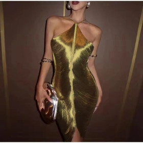 Tassel hanging neck backless dress