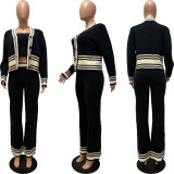 Knitted cardigan striped splicing set (3-piece set)