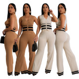 Knitted button stripe splicing set