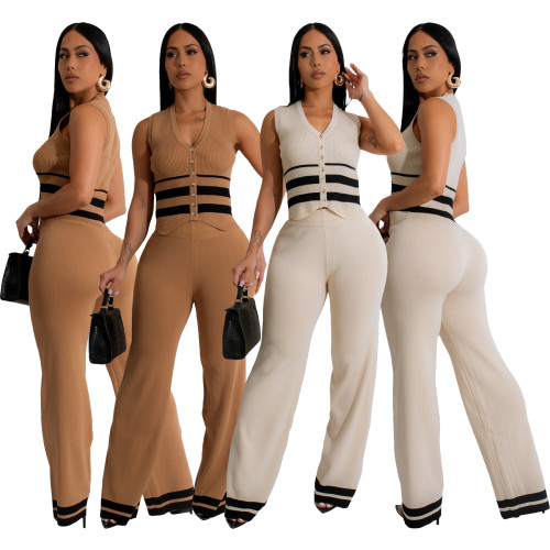 Knitted button stripe splicing set