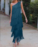Tassel slanted shoulder asymmetrical dress