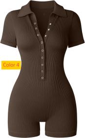 Women's yoga jumpsuit ribbed V-neck elastic waist cinching sports jumpsuit