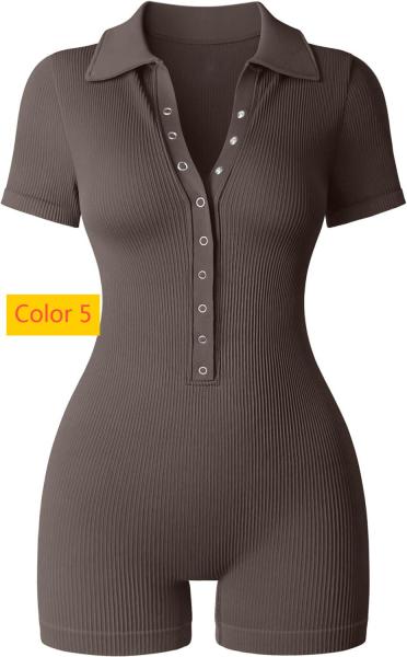 Women's yoga jumpsuit ribbed V-neck elastic waist cinching sports jumpsuit
