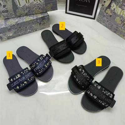 Magic button letter embroidery flat bottom slippers