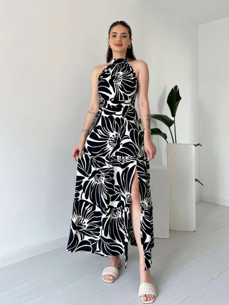 High slit printed sleeveless long skirt