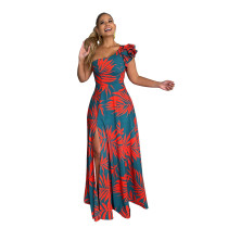 Half shoulder high slit dress