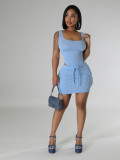 Super elastic jumpsuit+workwear bag short skirt set