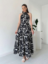 High slit printed sleeveless long skirt