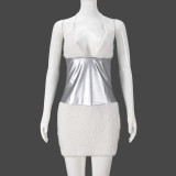 V-neck halter strap patchwork short dress