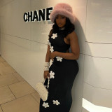 Sleeveless hollow out long detachable flower dress