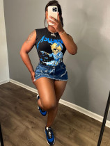 Sleeveless printed round neck T-shirt