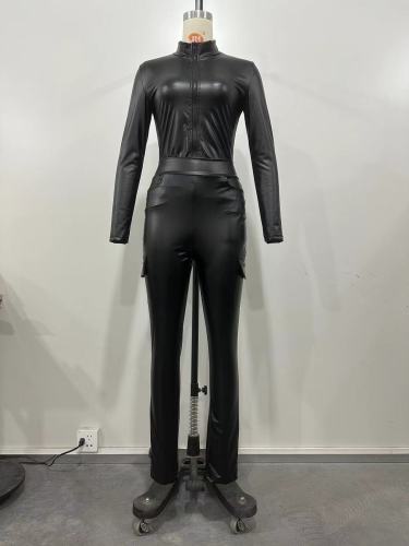 Solid color high elasticity PU zipper two-piece set