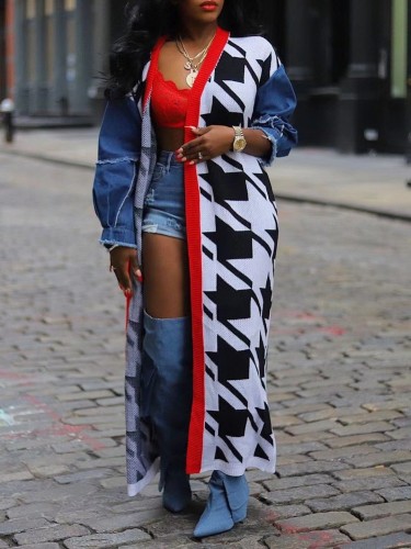 Splicing cardigan double layered thick sweater