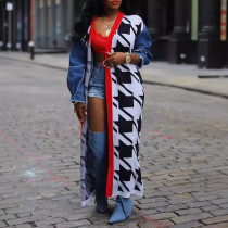 Splicing cardigan double layered thick sweater