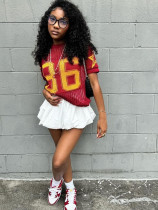 Printed mesh breathable sports style sweater short sleeved top