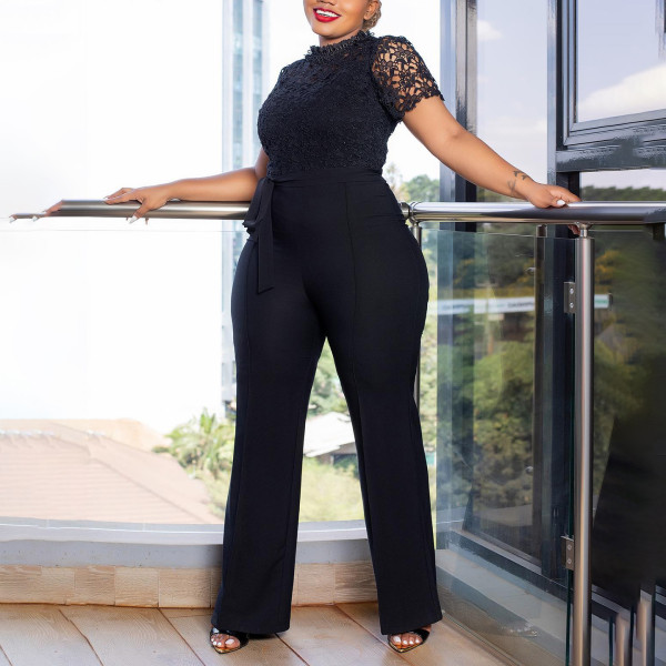 Lace lace hollow short sleeved jumpsuit