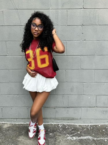 Printed mesh breathable sports style sweater short sleeved top