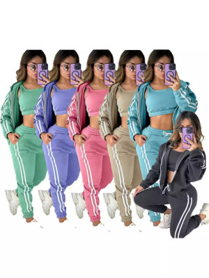 Fashion hooded and velvet vest sports three piece set