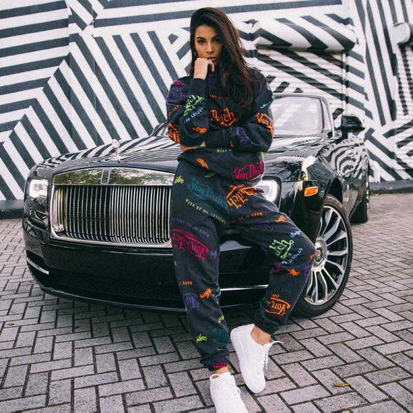 Graffiti printed hoodie two-piece set
