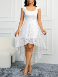 Strap lace solid color sleeveless dress
