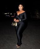 Big V-neck long sleeved long pants 2-piece set