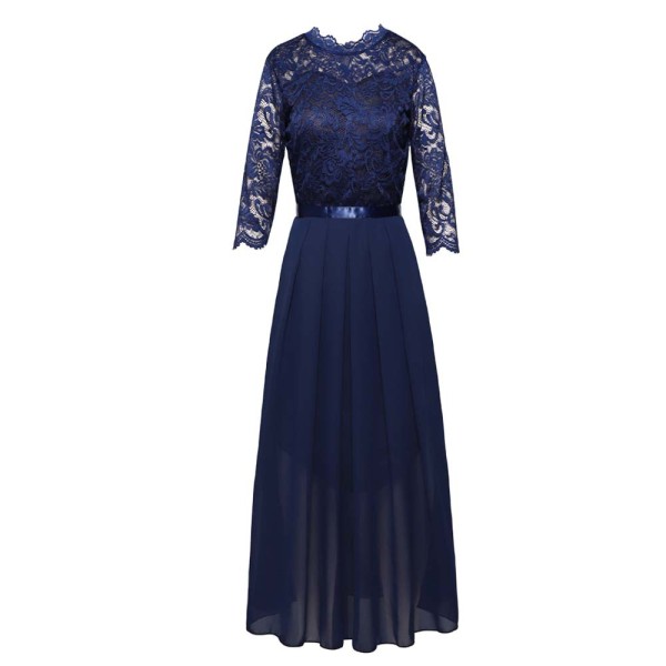Round neck lace patchwork chiffon dress