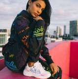 Graffiti printed hoodie two-piece set