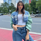 Motorcycle letter printed cardigan jacket