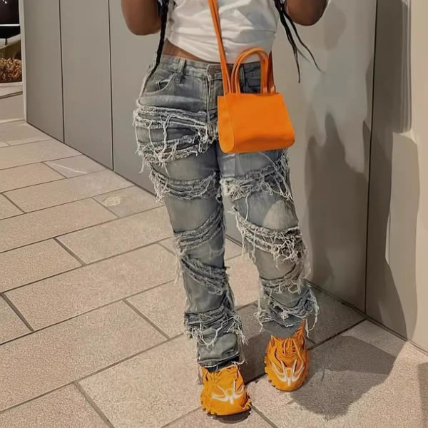 Straight leg fringed jeans