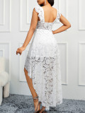 Strap lace solid color sleeveless dress
