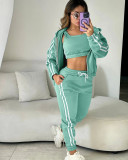 Fashion hooded and velvet vest sports three piece set