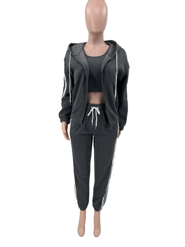 Fashion hooded and velvet vest sports three piece set