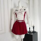 Lace T-shirt polo shirt crop top short skirt set