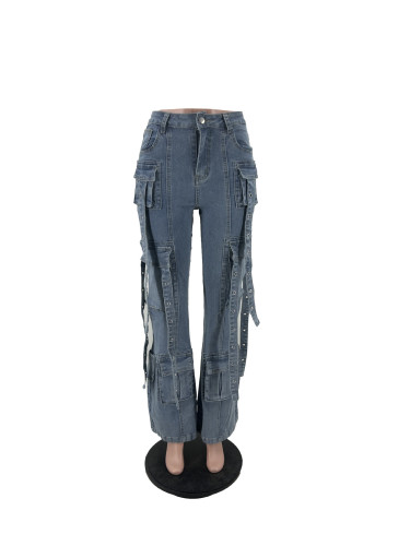 High elasticity denim micro horn work pants