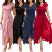 V-neck sleeveless lace mesh long skirt V-neck sleeveless lace mesh long skirt