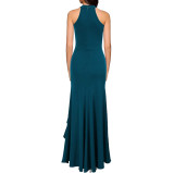 Split ruffle edge evening gown dress