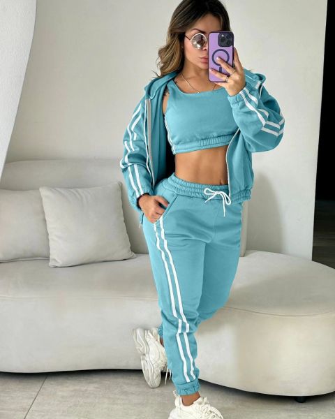 Fashion hooded and velvet vest sports three piece set