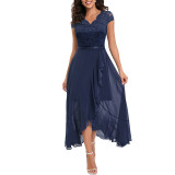 V-neck sleeveless lace mesh long skirt