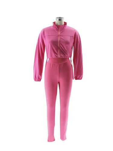 Hooded loose long sleeved top, tight pants two-piece set