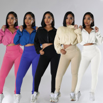 Hooded loose long sleeved top, tight pants two-piece set Hooded loose long sleeved top, tight pants two-piece set