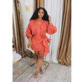 V-neck strap long sleeved dress