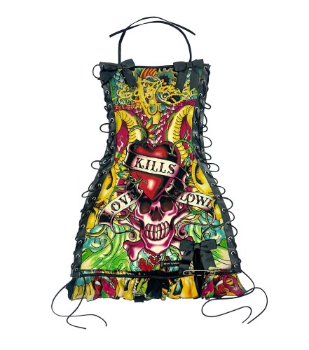 Skeleton positioning print oil painting drawstring strapless suspender dress