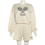 Embroidered letter hoodie sports high waisted shorts set