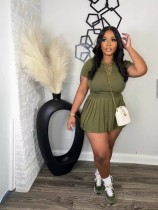 POLO collar buckle pleated skirt knitted two-piece set