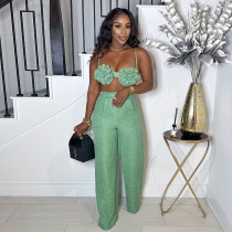 Flat top strapless high waisted straight leg pants two-piece set Flat top strapless high waisted straight leg pants two-piece set